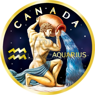 Canada 2018 5$ Maple Leaf Zodiac - Aquarius 1oz gilded